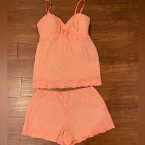 Soma Elegant Lace Baby Doll Sleepwear Set in Coral